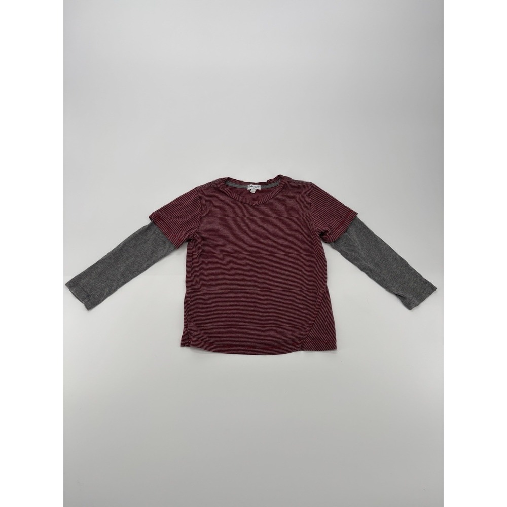 Splendid Littles Long Sleeve Striped Tee Boys 4T Maroon Gray Cotton Modal